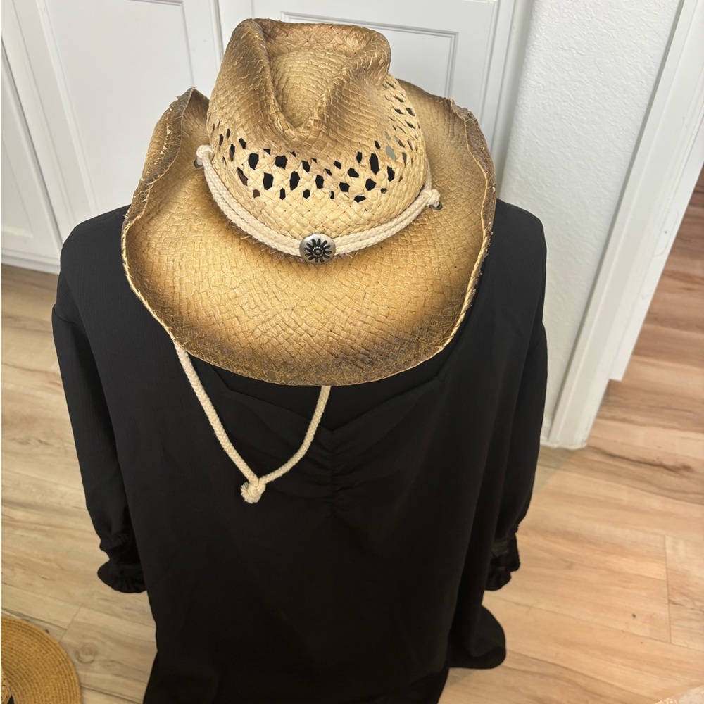 Tan Straw Cowboy Hat with Rope Band